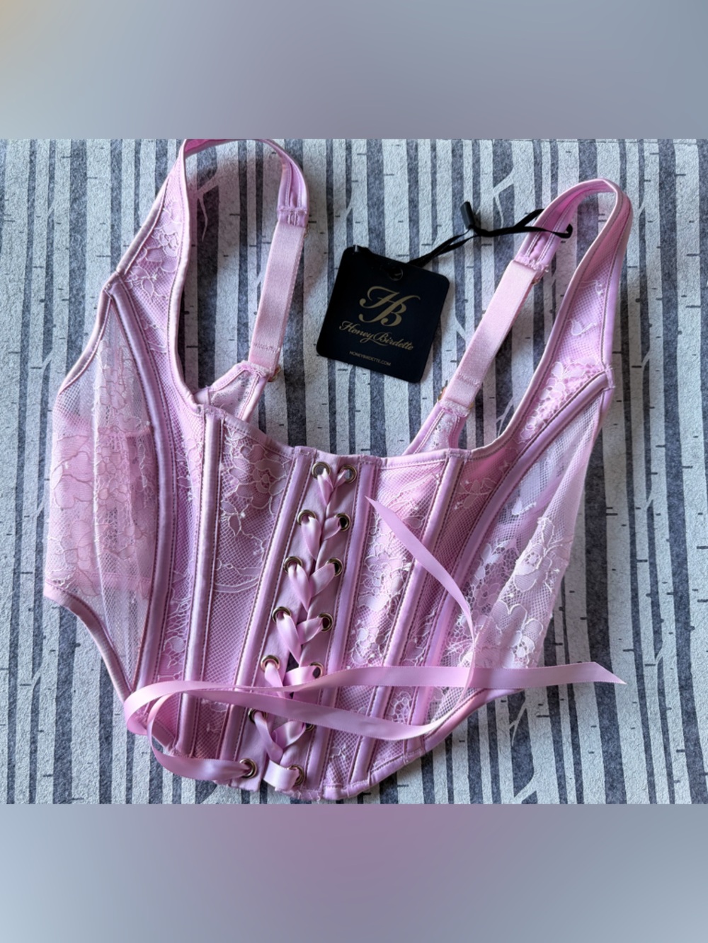 Honey Birdette Pale Pink Lace Underbust Corset Bra